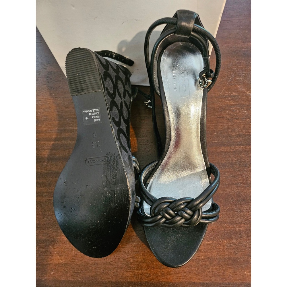 Coach Kinsey Soft Nappa Wedge Sandals Womens 7.5 Black Signature Jacquard A3577 - Picture 6 of 11